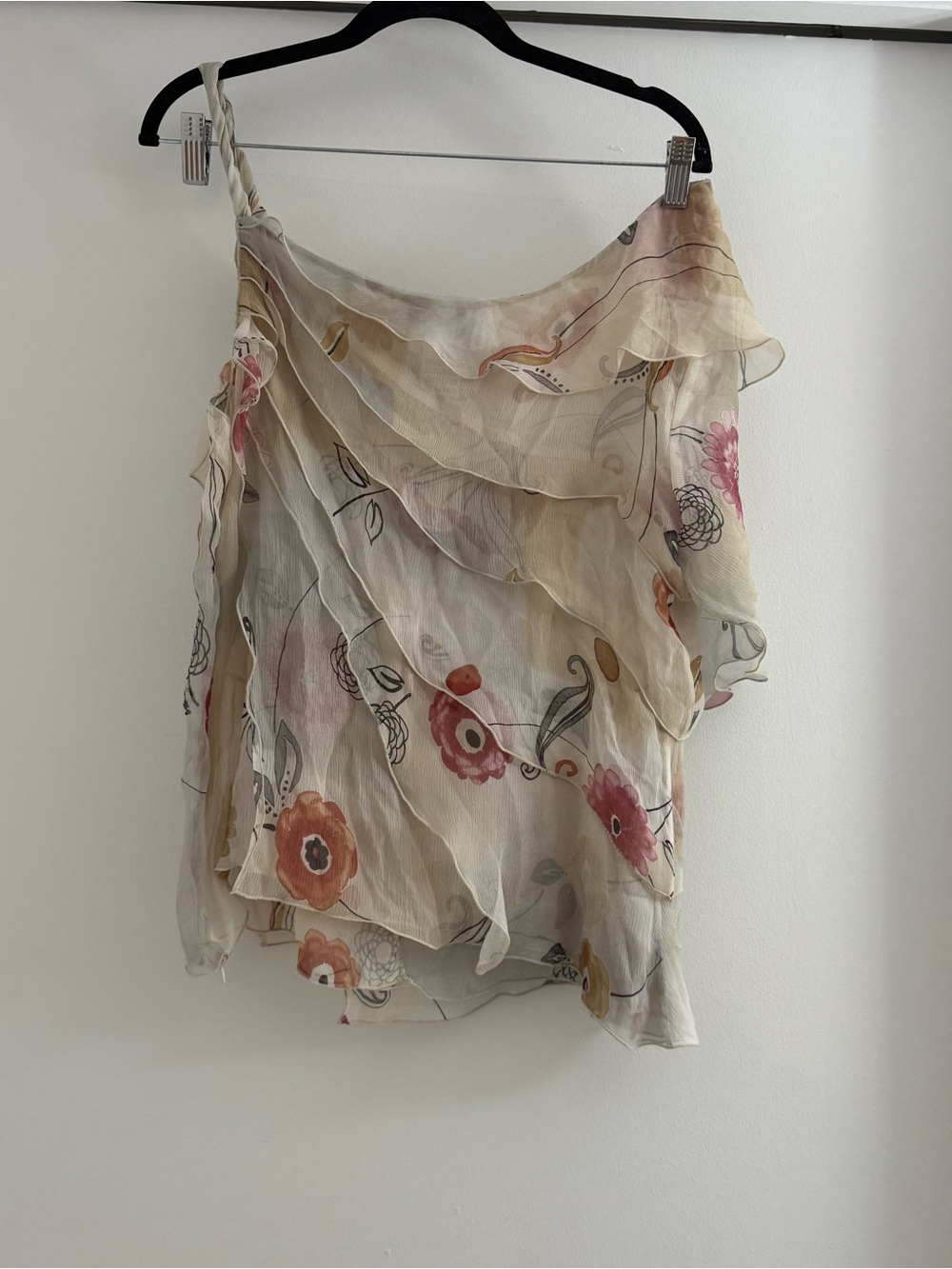 Giorgio Armani Ruffle Tiered Assymetric Floral Blouse Sz XL Fairycore Dainty - Picture 8 of 12